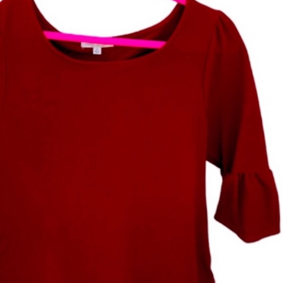 Green Envelope Burgundy 3/4 Circular Flounce Sleeve Blouse (1X) - - Picture 3 of 4